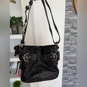 COACH Vintage Crossbody Black Leather Silver Hardware Buckle 1452 Y2K